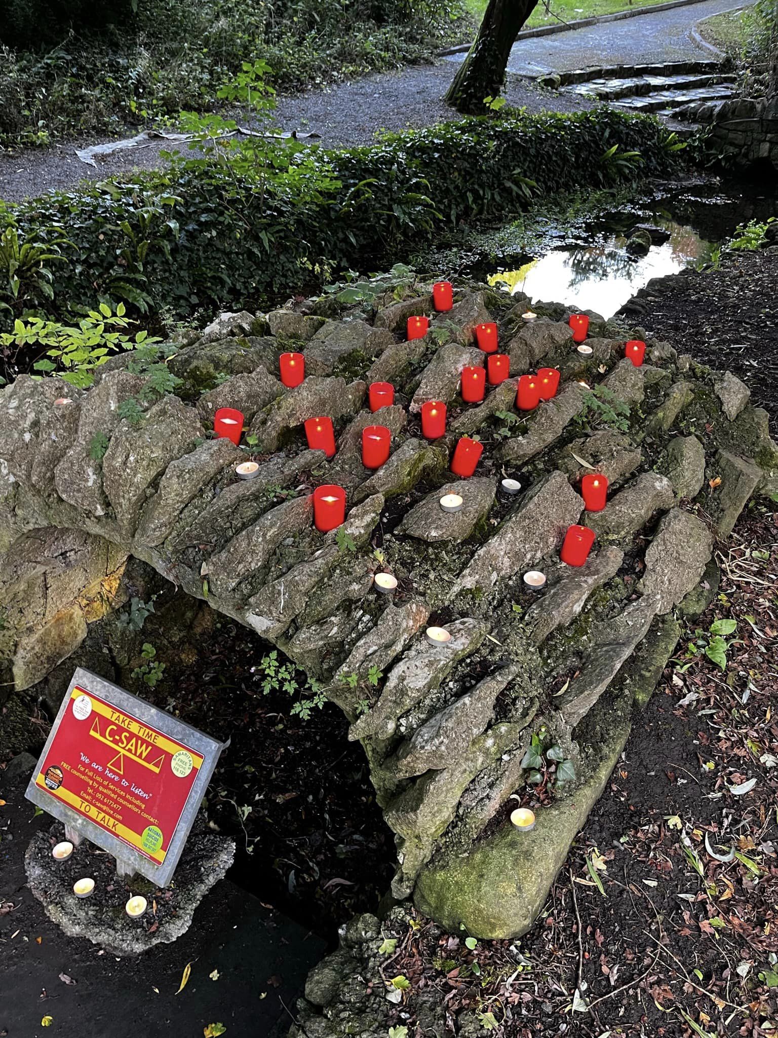 c-saw garden with candles set up in Toberaheena Clonmel 